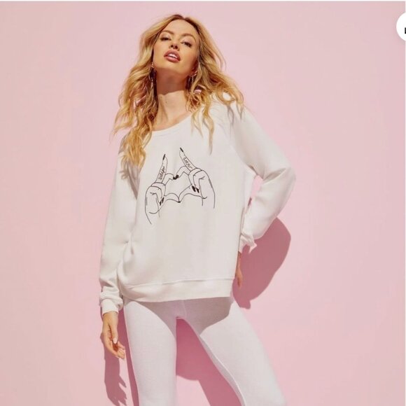 Wildfox Vanilla White Girl Gang Sommers Heart Hands Sweatshirt Size M - Picture 3 of 13